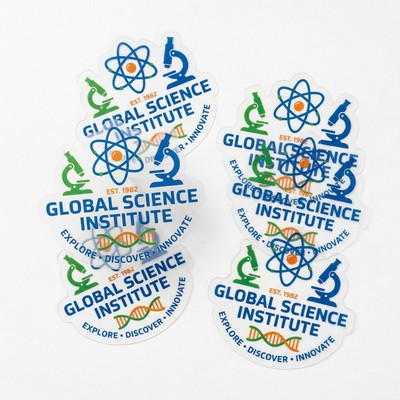 .004 Custom Shape Clear Gloss Vinyl / low tack adh face Decals (1 to 4 sq in) Full Color