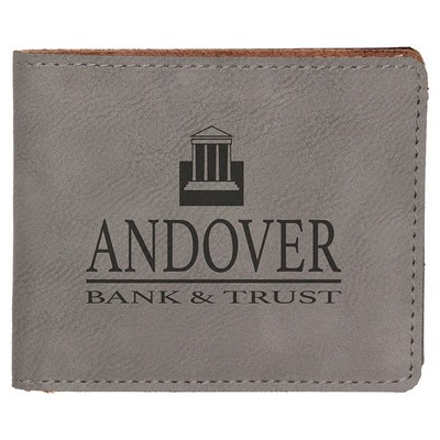 4 1/2" x 3 1/2" Gray Leatherette Bifold Wallet