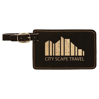 4 1/4" x 2 3/4" Black/Gold Leatherette Luggage Tag