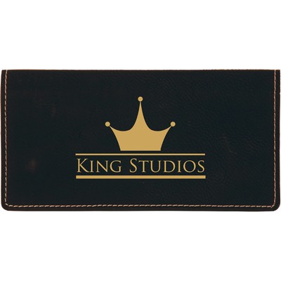6 3/4" x 3 1/2" Black/Gold Leatherette Checkbook Cover
