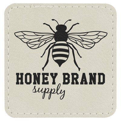 Square Engraved Patch with Adhesive, White Faux Leather, 2 1/2" x 2 1/2"