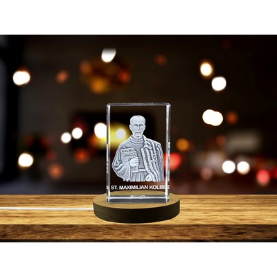 St. Maximilian Kolbe 3D Engraved Crystal Award Trophy