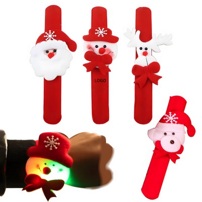 8 1/3" Christmas Plush Toy Slap Bracelet w/LED Light