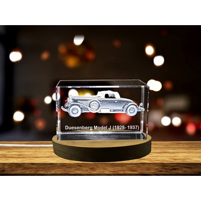 Duesenberg Model J 3D Engraved Crystal Trophy Award - Automotive Recognition