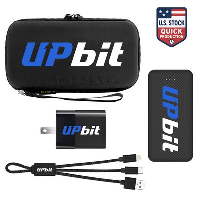 ChargeMaster Travel Kit with 10,000mAh Power Bank, Wall Charger & USB-C/Lightning Cable