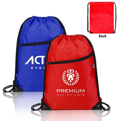 Durable Drawstring Backpack With Front Pocket