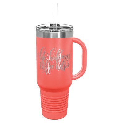 Polar Camel 40 oz. Coral Travel Mug with Handle, Straw Included