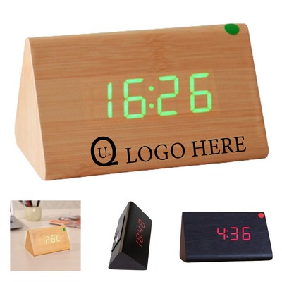 Wooden LED Digital Triangle Alarm Clock