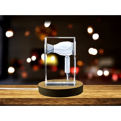3D Engraved Crystal Hair Dryer Trophy Award w/LED Base - Gift for Stylists