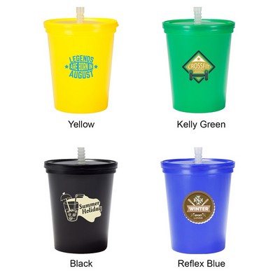 Plastic Stadium Cup with Lid and Straw 16 oz.