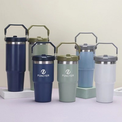 20 Oz /600ml Insulated Water Bottle Tumbler Cup W/Flip Straw and Handle Loop