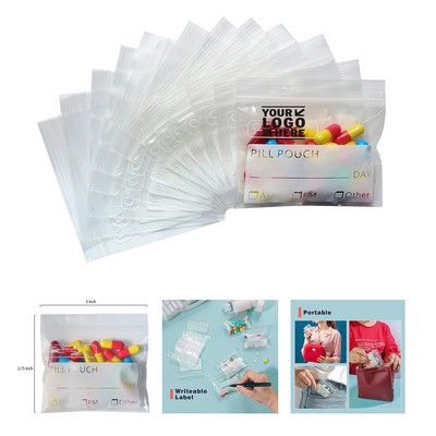 3 x 2.75" Pill Organizer Plastic Travel Vitamine Bag with Write-on Labels Seal