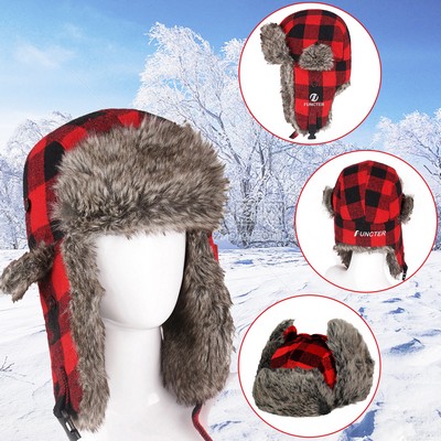 Trapper Hat Winter Hats for Women Men with Faux Fur Ear Flaps & 24" Head Circumference