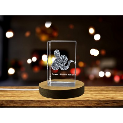 Snake Zodiac 3D Engraved Crystal Trophy w/LED Base Light