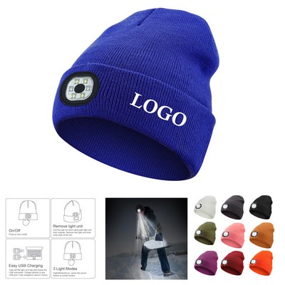 Beanie Hat Built-In Light Rechargeable Led Cap