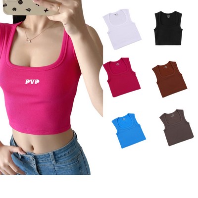 Square Neck Wide Shoulder Women Tank Tops
