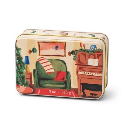 Holiday Tin 5 Oz Matte Illustrated Tin With Piano Scene - Pomegranate Spruc