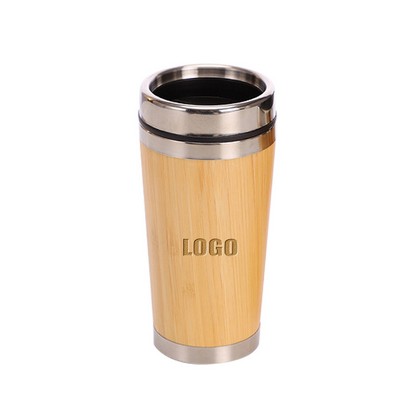 15 oz Bamboo Encased Stainless Steel Travel Mug
