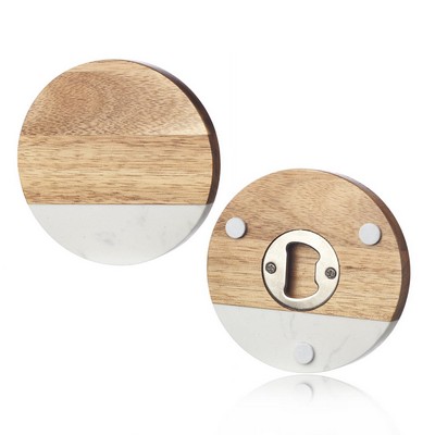 Round Marble and Wood Coasters with Bottle Opener