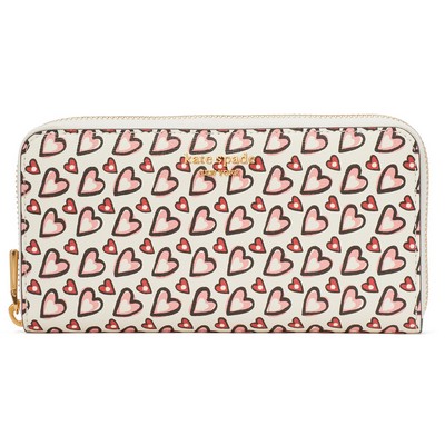 kate spade new york Morgan Fancy Hearts Printed Pvc Zip Around Continental Wallet - Cream Multi