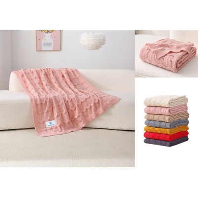 Cable Knitted Blanket Scarf Pashmina Shawls Wraps, Twin Blanket For Sofa, Bed, Picnic, Couch