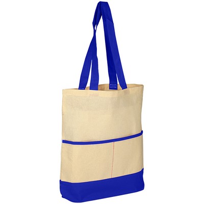 100% Cotton Canvas Sheeting Color Accent Tote Bag with Pocket USA Decorated