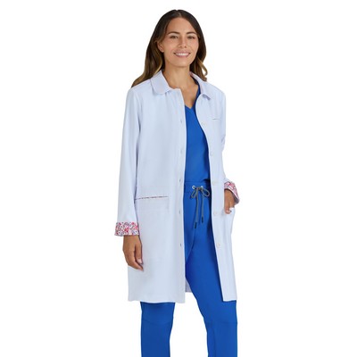koi - Essentials - Women's Four-Pocket Pearlescent Button-Front 34.5" Fusion Lab Coat