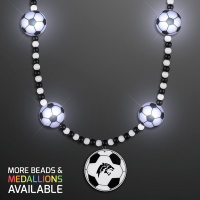 Light Up Soccer Ball Beads Necklace with Soccer Medallion - PRINTED