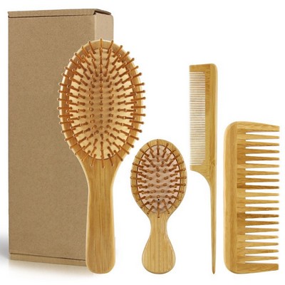 Natural Bamboo Hairbrush and Comb Set