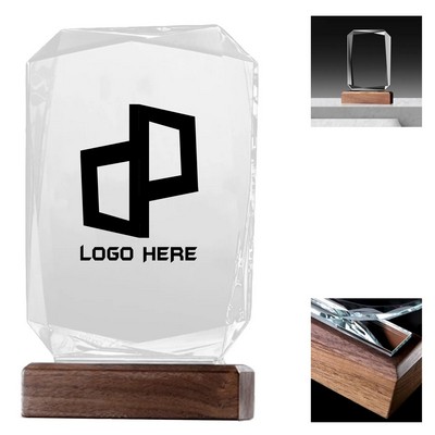 Rectangular K9 Crystal Award With Wooden Base