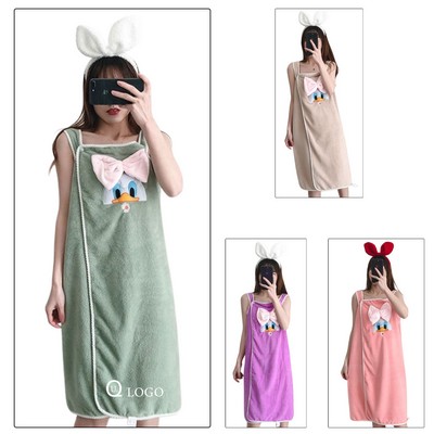 Coral Fleece Strappy Women Wearable Bath Towel