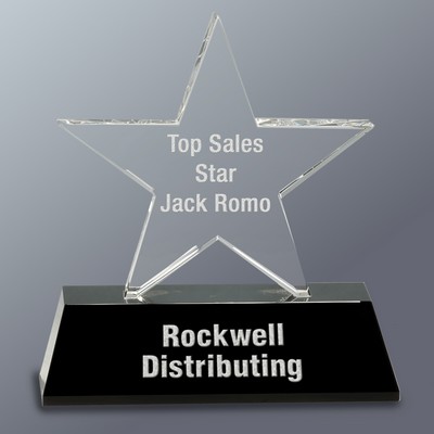 Crystal Clear Star on Black Crystal Base, 5-1/2"x6-3/4"H