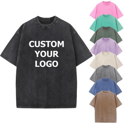 Mens Washed Vintage T Shirts Unisex Short Sleeve