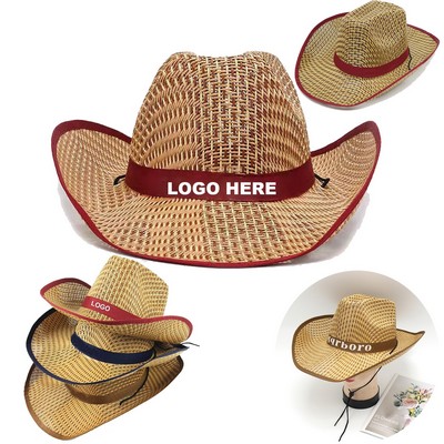 Summer Wide Brim Beach Cap Woven Straw Round up Cowboy Hat