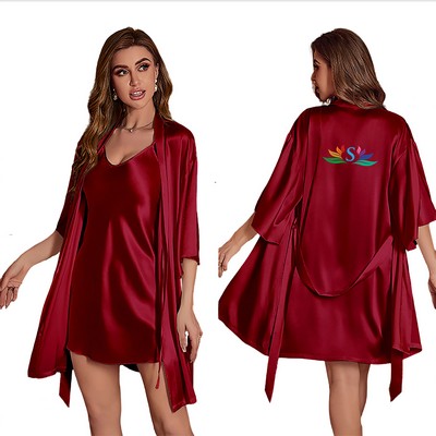 Women's Satin Robe Set-Two-Piece Nightgown