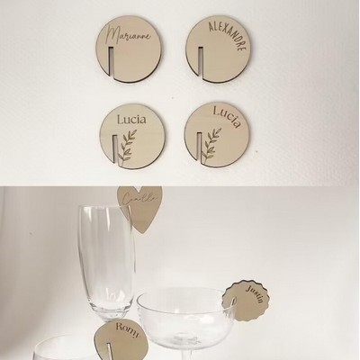 Round Shape Wood Drink Marker Wine Glass Recognizer