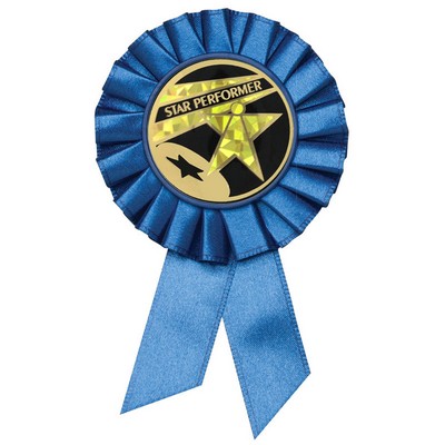 Blue Rosette Award Ribbon with 2" Star Performer Award Mylar Insert (3 1/2" x 6")
