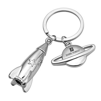 Rocket with Satellite Keychain