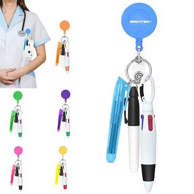 Mini Badge Reel Highlighter + Marker + Ballpoint Pen Keychain Set