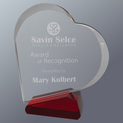 Clear/Red Crystal Slant Heart, 7"x7-3/4"H