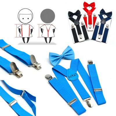 Adjustable Kids Suspenders Bow Tie Set Elastic Customizable