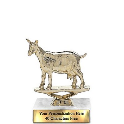 Trophy 7", 2X3 White Marble Base, Dairy Goat Gold