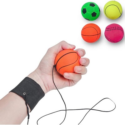 Rubber Rebound Training Ball with Elastic Wrist Strap