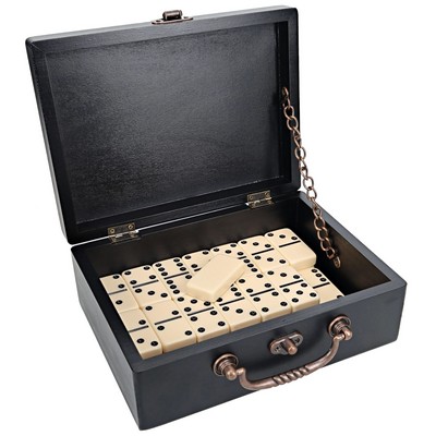 Double 9 Dominoes in Wood Box, Black Stain