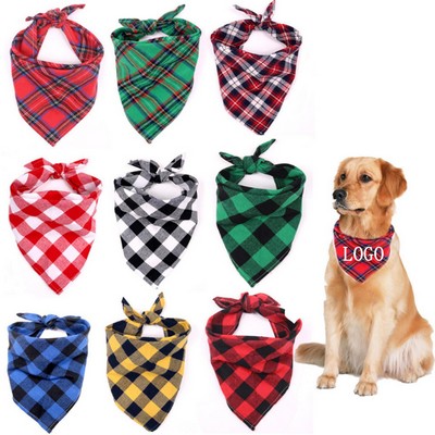 Christmas Party Cotton Plaid Triangle Pet Drool Towel