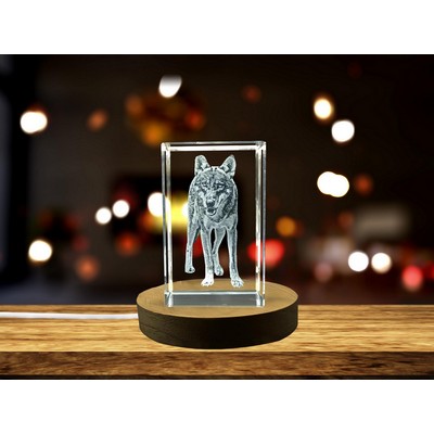 Majestic Italian Wolf 3D Engraved Crystal Trophy Award w/LED Base - Wildlife Gift
