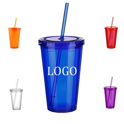 17oz EcoFriendly Upgraded Double Wall Plastic Tumbler with Lid and Straw