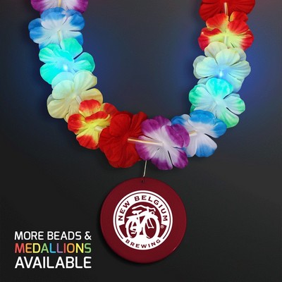 Rainbow Lei LED Flower Necklace with Crimson Medallion - PRINTED