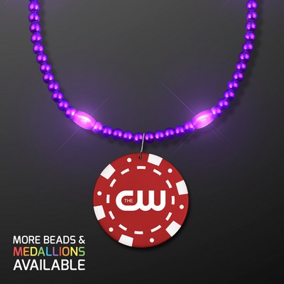 Purple LED Bead Necklace with Red Poker Chip Medallion - PRINTED