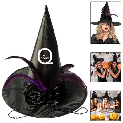 Black Rose Feather Witch'S Hat